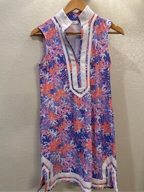 Cabana Life Sleeveless Coral & Purple Print Shift Dress